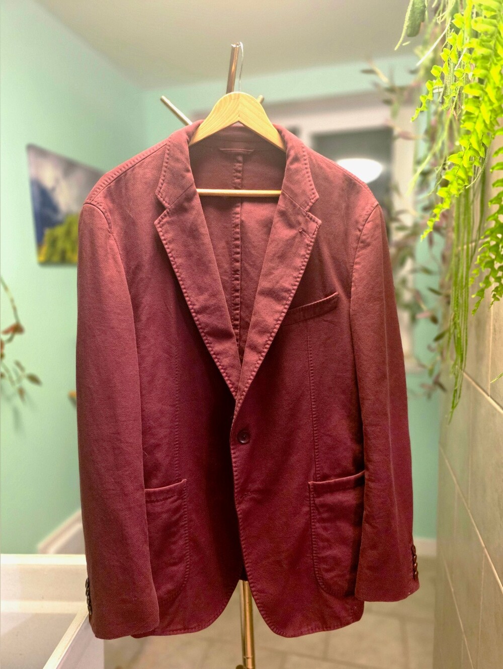 Men's Burgundy Casual Blazer - Classic Single-Breasted Jacket